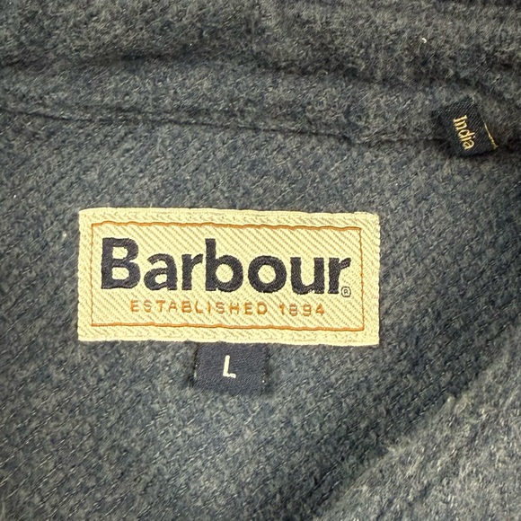 Barbour Mens Twill Overshirt Shirt Jacket Sz Large Thick Dark Blue Button Up B6 - Picture 3 of 8
